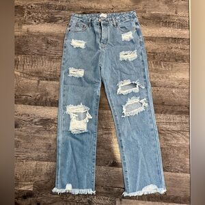 Pink Lily Distressed Blue Straight Leg Jeans